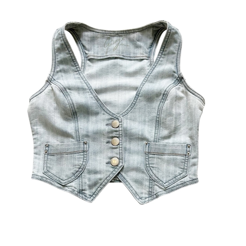 Y2K Vintage Garage Light Denim Vest Size Medium 2 Pockets Preppy Skater